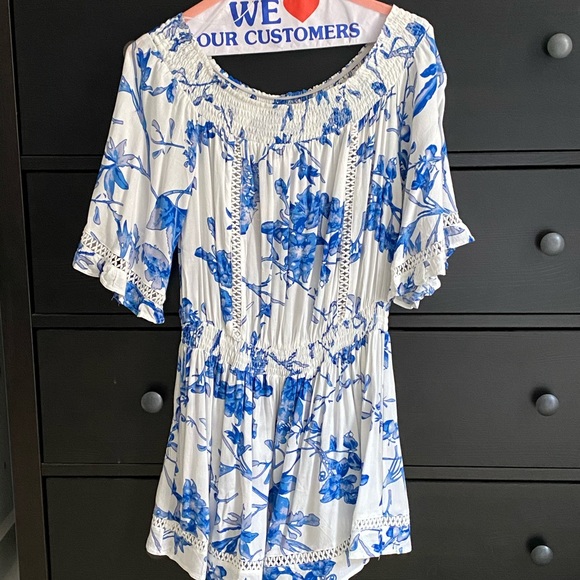NWT LF Rumor Boutique Blue Floral Romper Dress - Picture 2 of 11